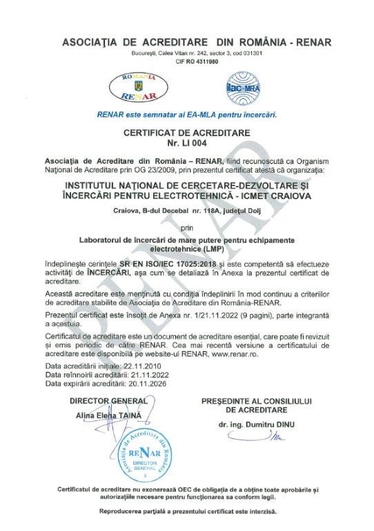 Certificat Acreditare RENAR